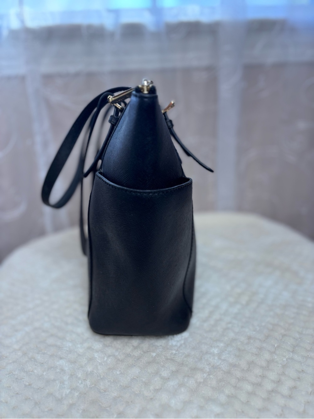 Michael Kors Black Saffiano Leather Tote with Gold Hardware - Picture 6 of 14